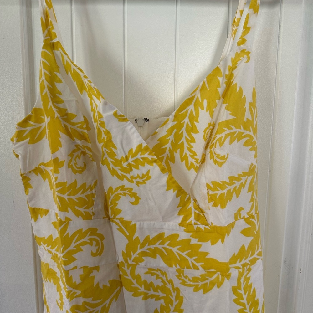 Boden Yellow Leaf-Print Slip Midi Dress - Picture 2 of 5